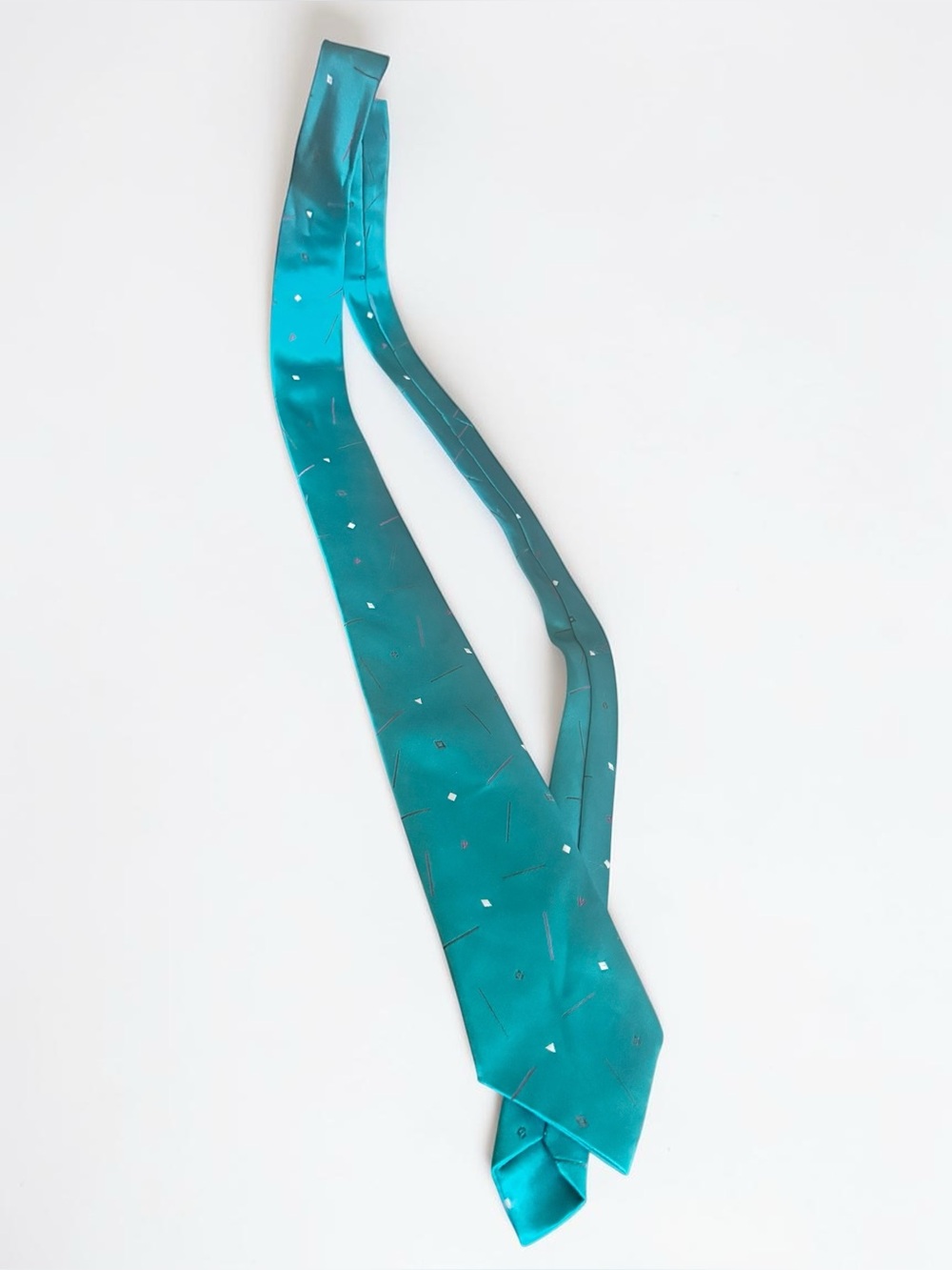 90s Teal Necktie Gift for Dad Retro Geometric Silk Look Tie